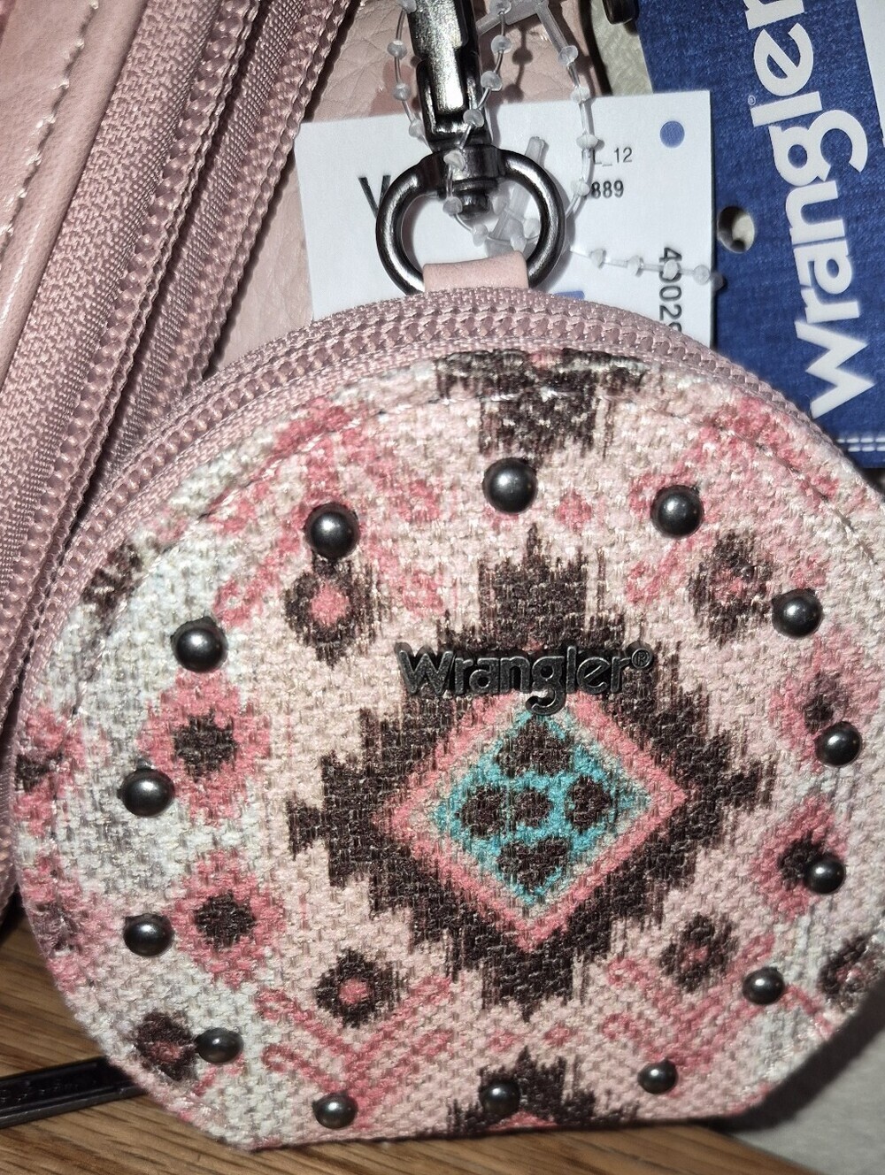 New With Tags Wrangler Boho Aztec Crossbody, Pink, Brown, Turqoise - Picture 3 of 8